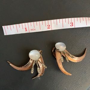 Vintage Moonstone or Opal Warm Gold Clip-on Earrings